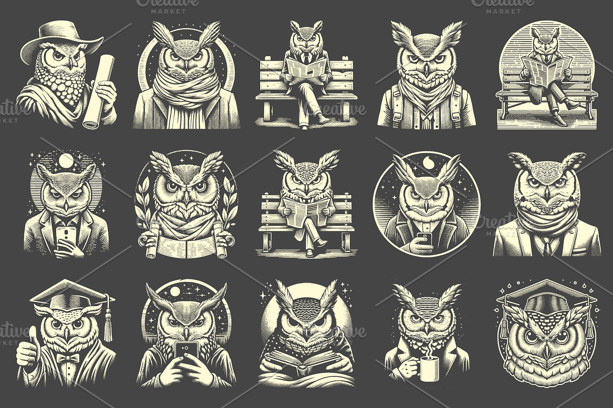 Vintage Great Horned Owl Designs, an Animal Illustration by devastd (Photo 12 of 13)
