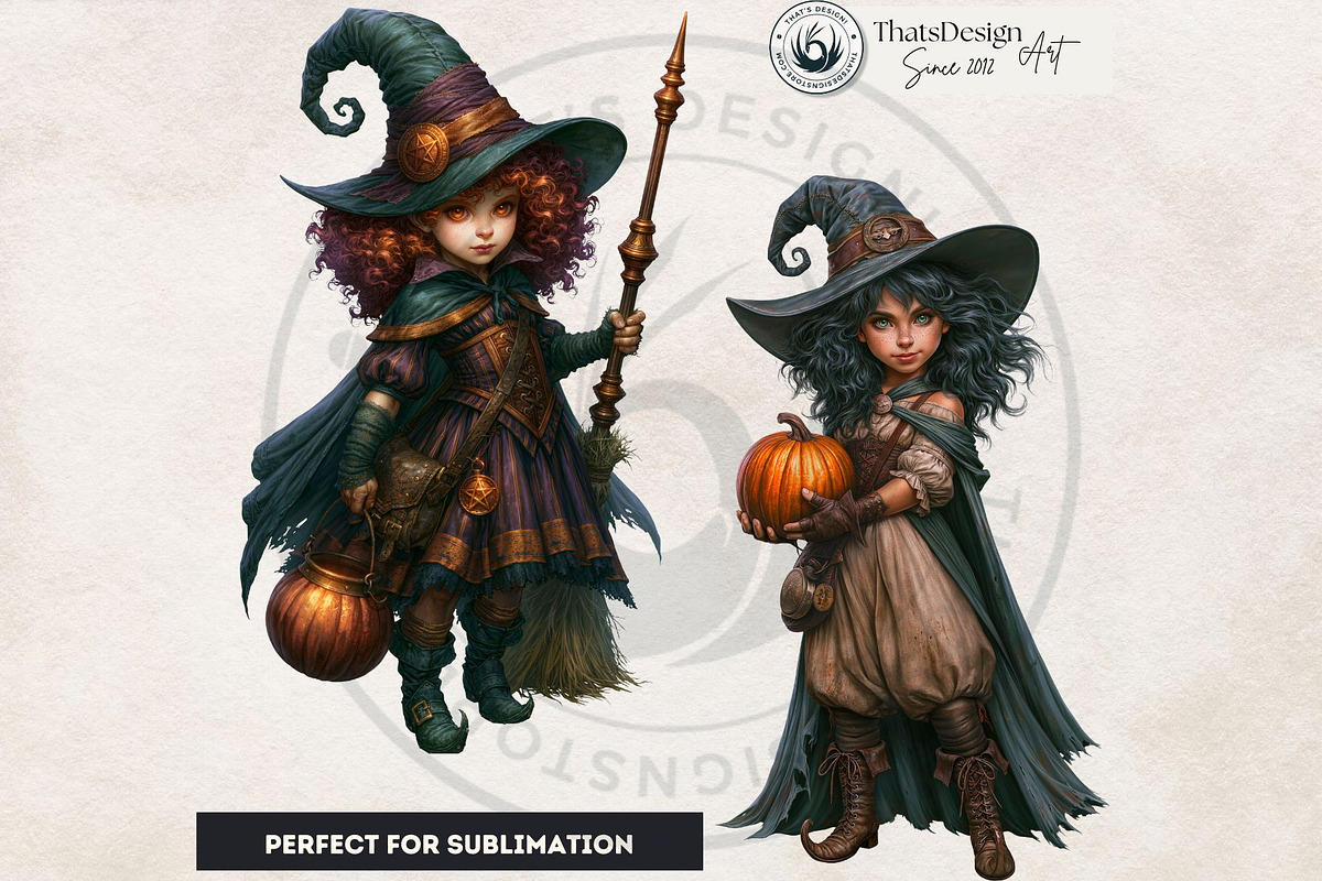 Halloween Little witches Cliparts, a Seasonal Illustration by ThatsDesignArt (Photo 6 of 17)