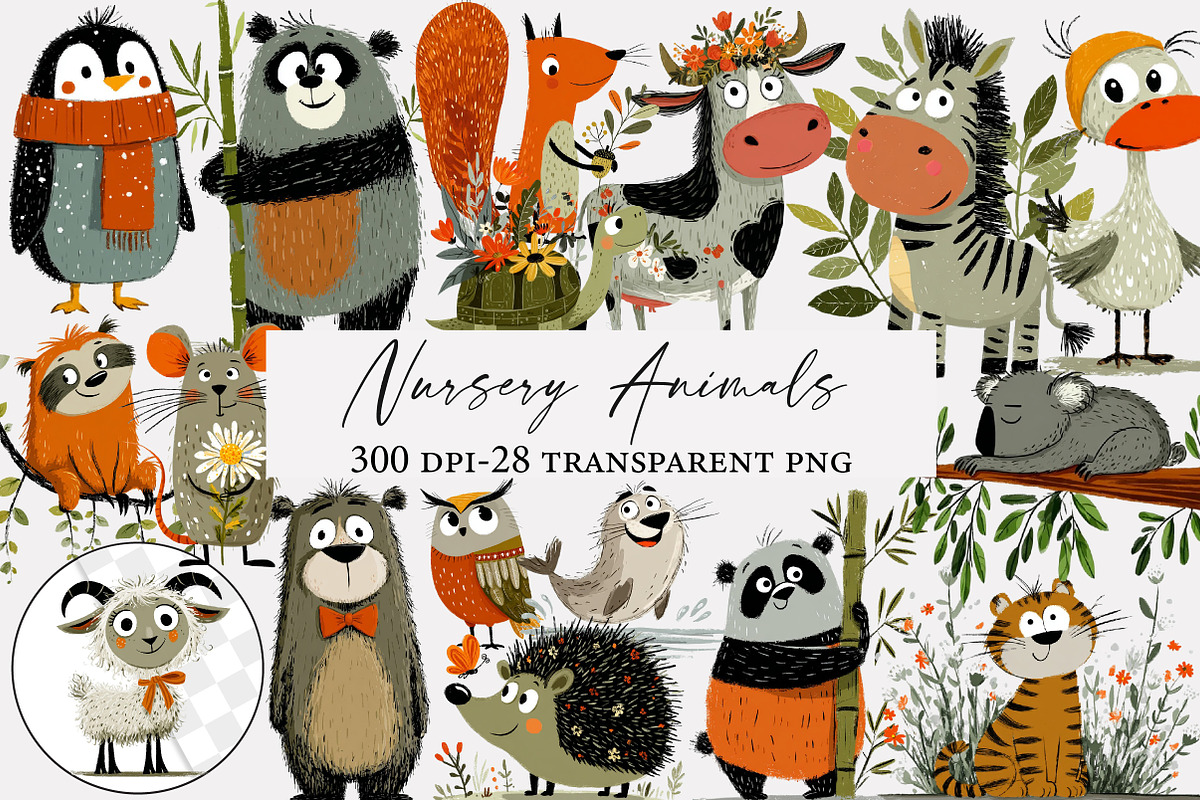 Watercolor nursery animals clipart, an Icon by Designworld (Photo 1 of 5)