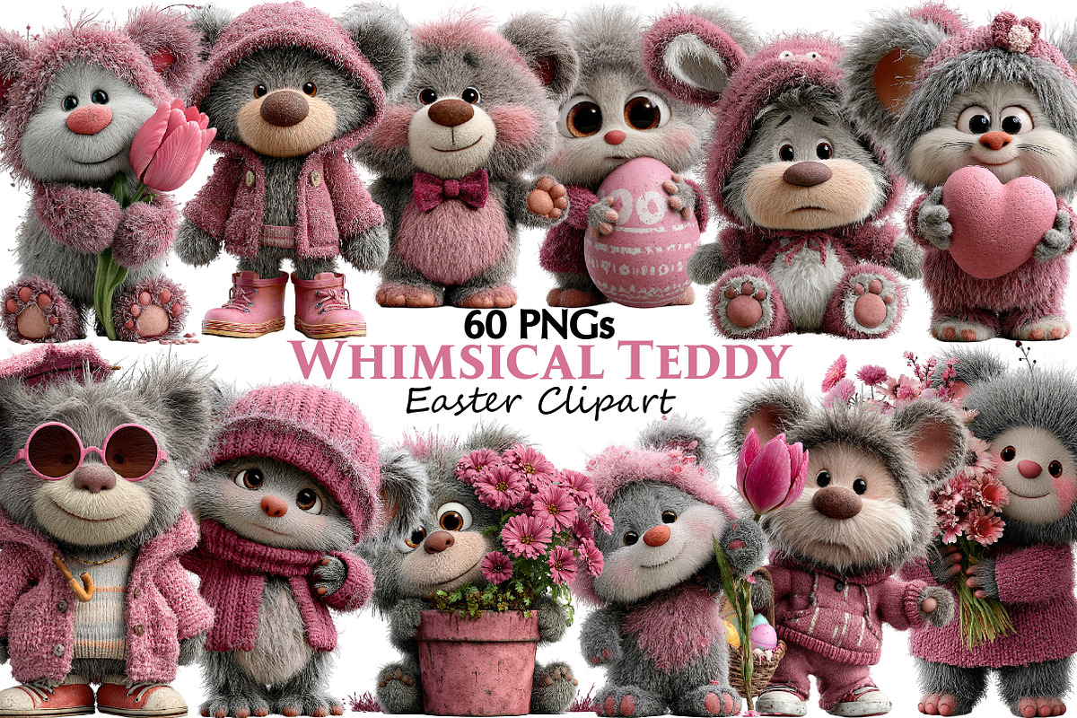 Whimsical Easter Teddy Clipart, an Illustration by Pixels.Craft (Photo 1 of 5)