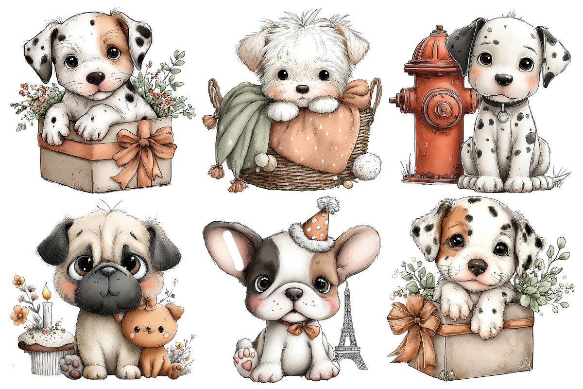 Watercolor Puppies Clipart, an Illustration by Pixels.Craft (Photo 6 of 6)
