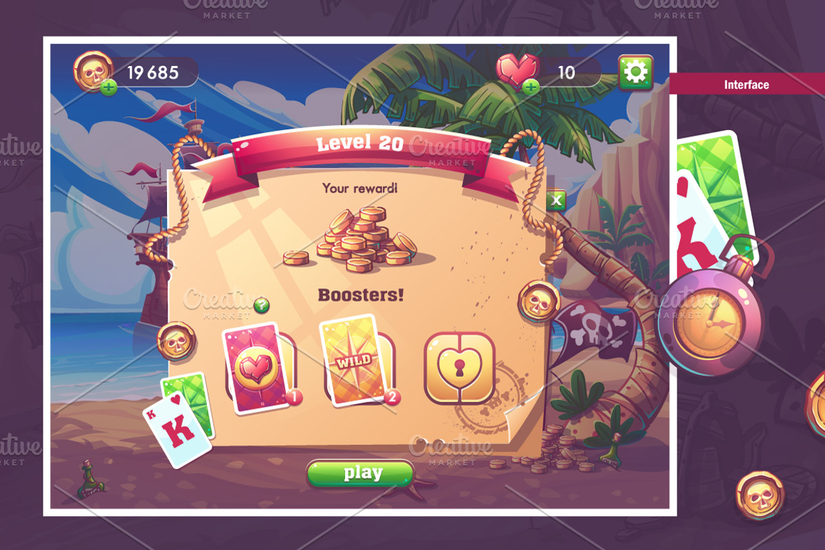 Solitare Pirates - Casual Game UI, an UI Kit Template by Nearbirds (Photo 7 of 12)