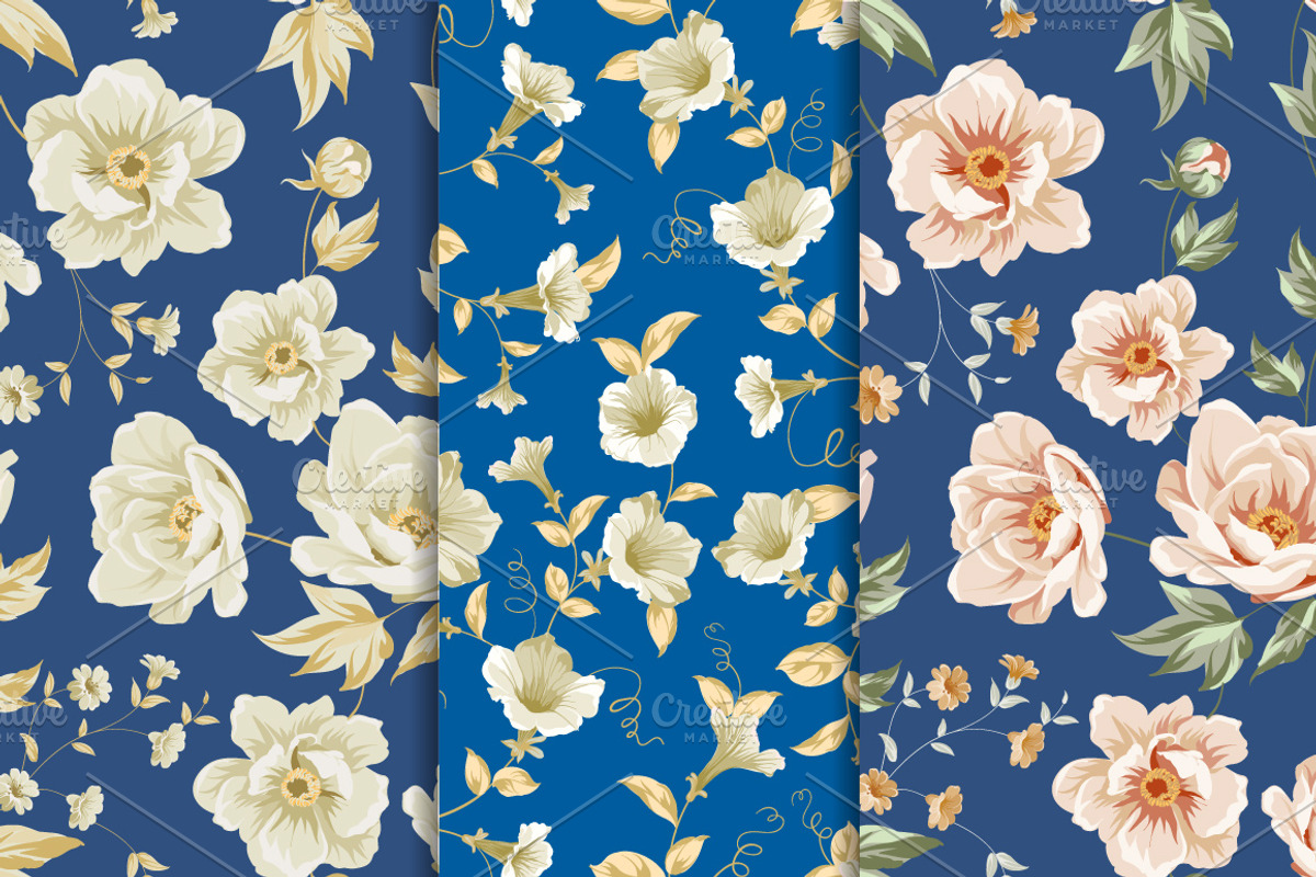 8 Best Vintage Floral Patterns Set