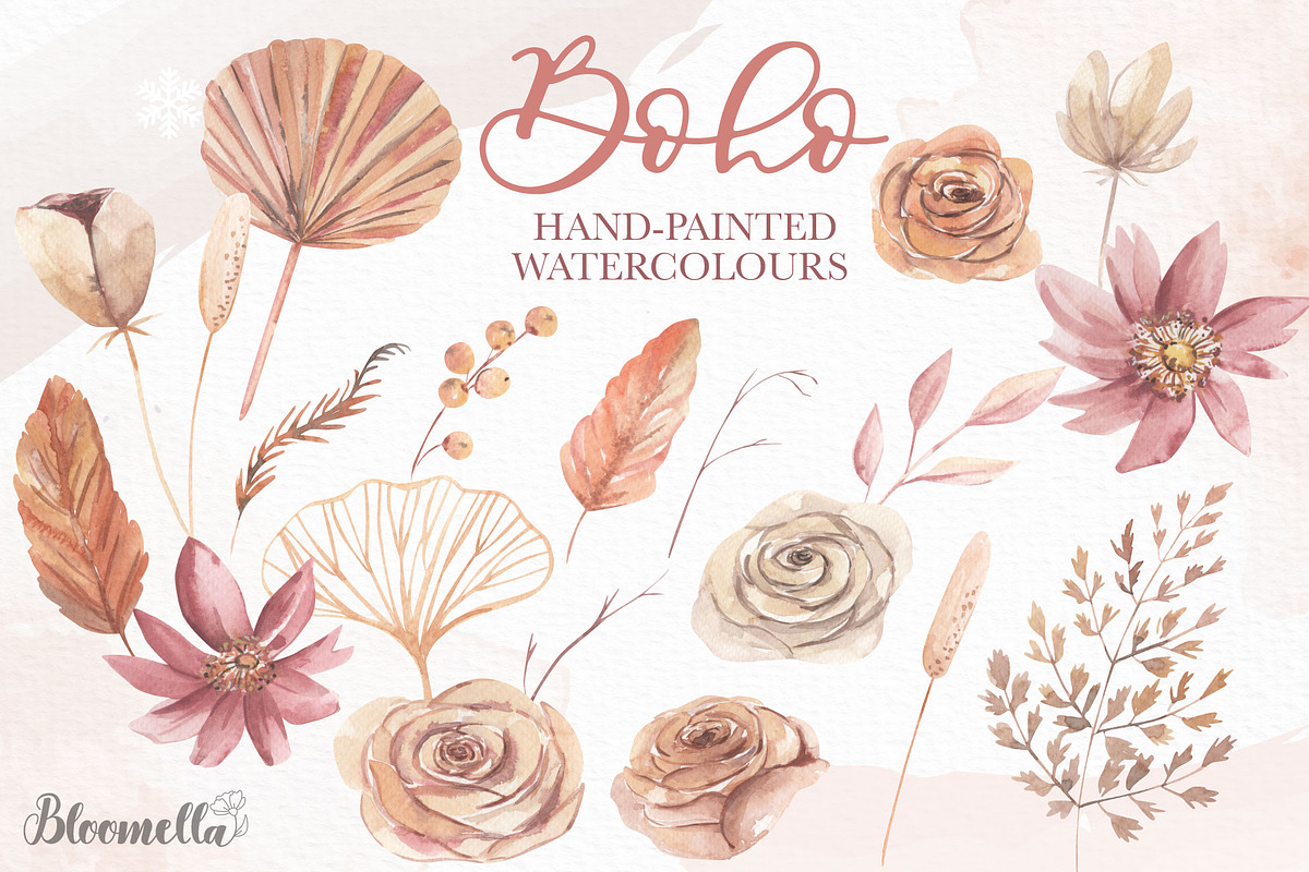 Boho Watercolour Clipart Elements, a Decorative Illustration by Bloomella (Photo 1 of 6)