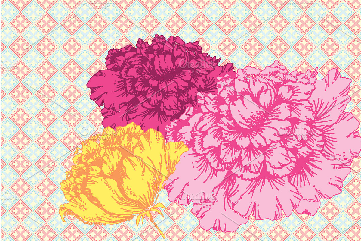 hand drawn peony template