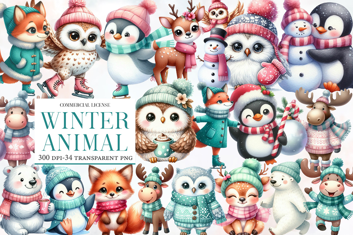 Watercolor winter animal clipart, an Illustration by Designworld (Photo 1 of 5)