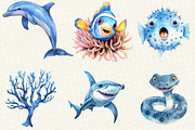 Watercolor Blue Ocean Animals Clipar, an Illustration by OK Design (Thumbnail 3 of 5)