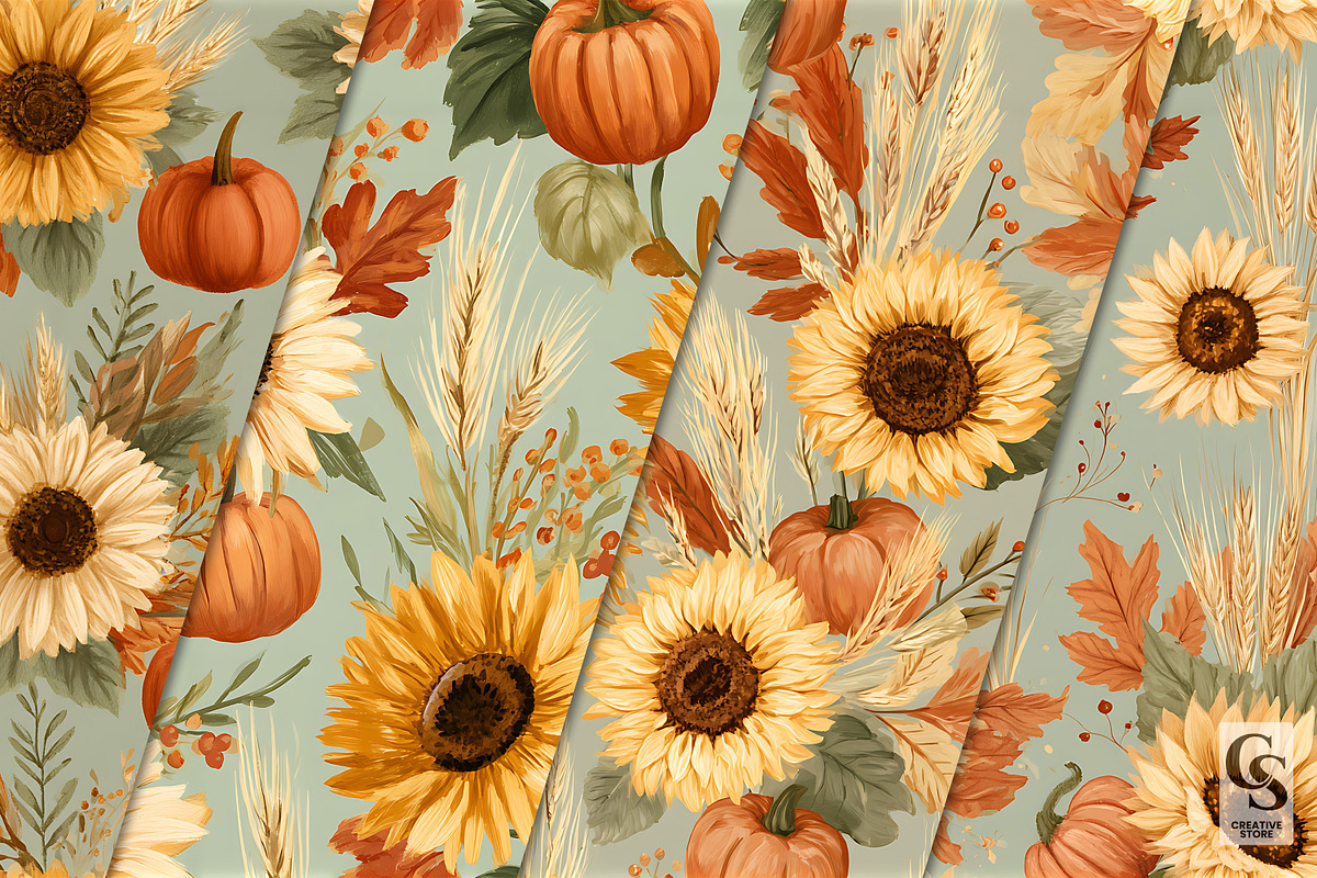 Sage Green Fall Garden Pattern, a Pattern Graphic by Creative Store (Photo 2 of 5)
