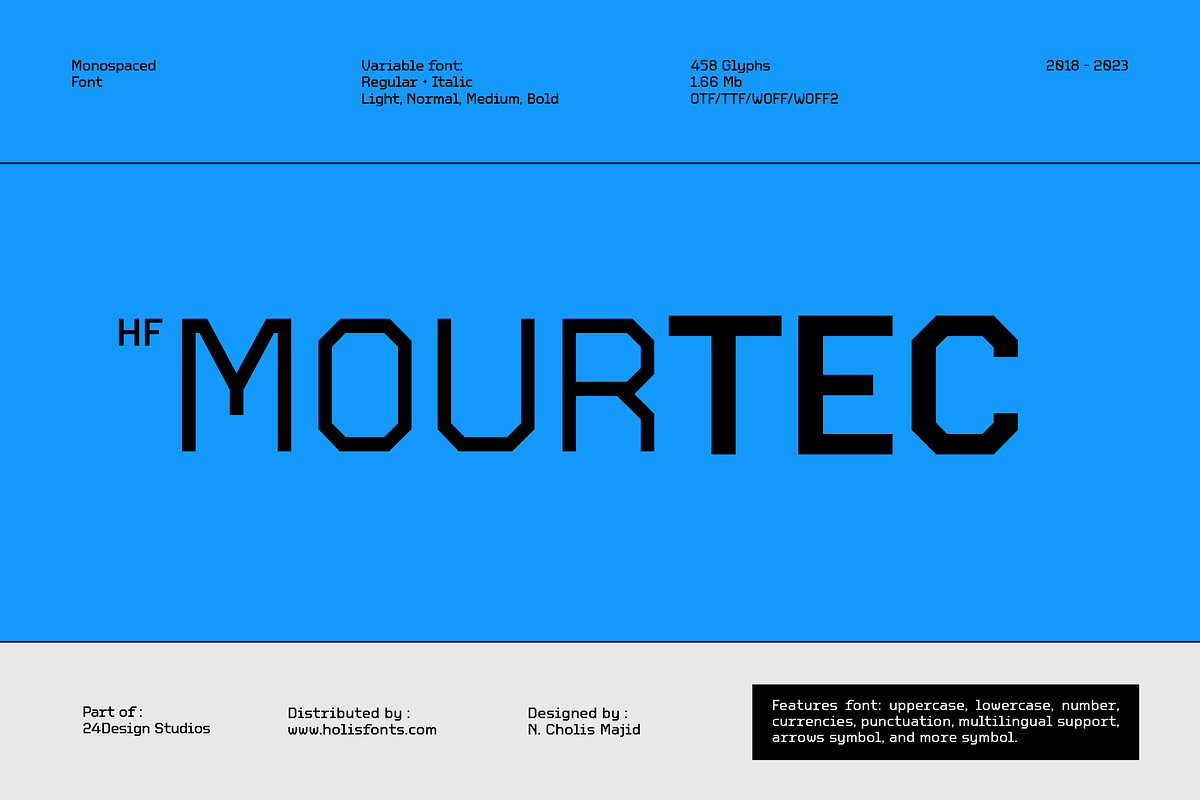HF Mourtec Monospaced, a Sans Serif Font by 24Design Studios (Photo 1 of 14)