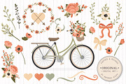 Peach Floral Wedding Bicycle Vectors, an Illustration by Amanda Ilkov (Thumbnail 1 of 5)