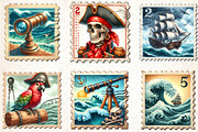 Nautical Pirates Stamp Postage Clipa, an Illustration by Rose Art (Thumbnail 2 of 4)