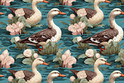 Ducks In Pond Seamless Pattern, a Pattern Graphic by ThePhoton (Thumbnail 2 of 2)