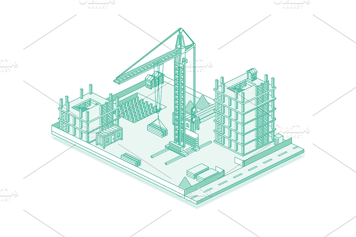 Construction site with crane and sky, an Illustration by Booblgum