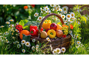 Basket with vegetables and fruits, a Food Illustration by yanadjana