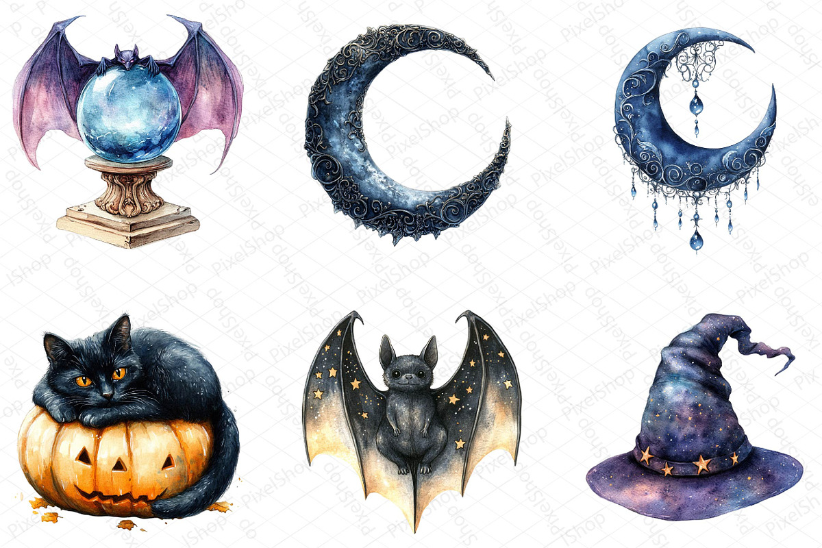Watercolor Whimsigoth Halloween Clip, an Illustration by DreamPrint404 (Photo 5 of 6)