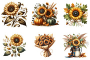 Vintage Sunflowers Autumn Clipart, an Illustration by cherrydesign (Thumbnail 3 of 3)