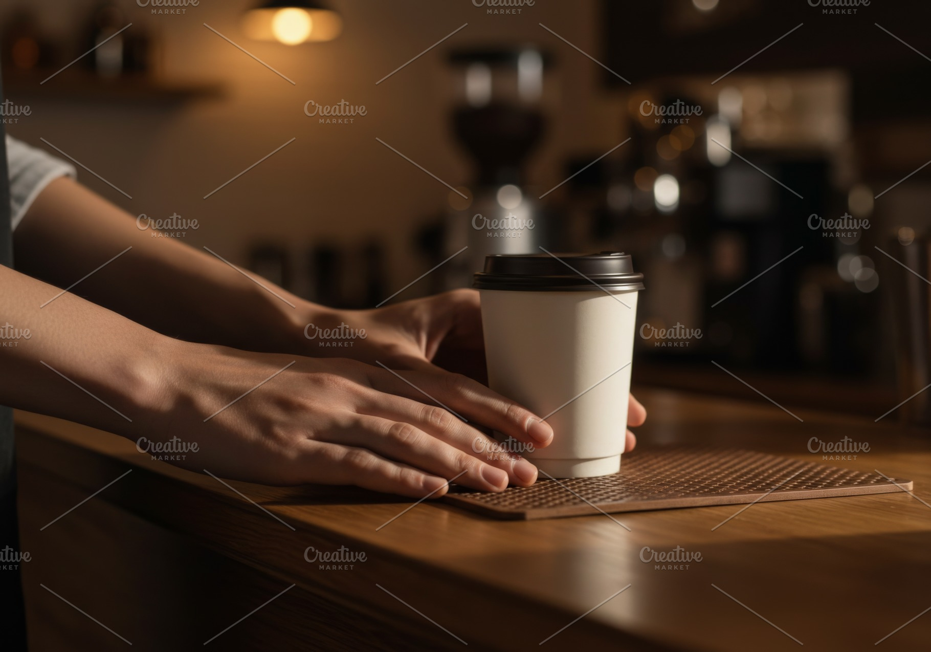 Barista placing a takeaway coffee, a Food & Drink Photo by professorinc