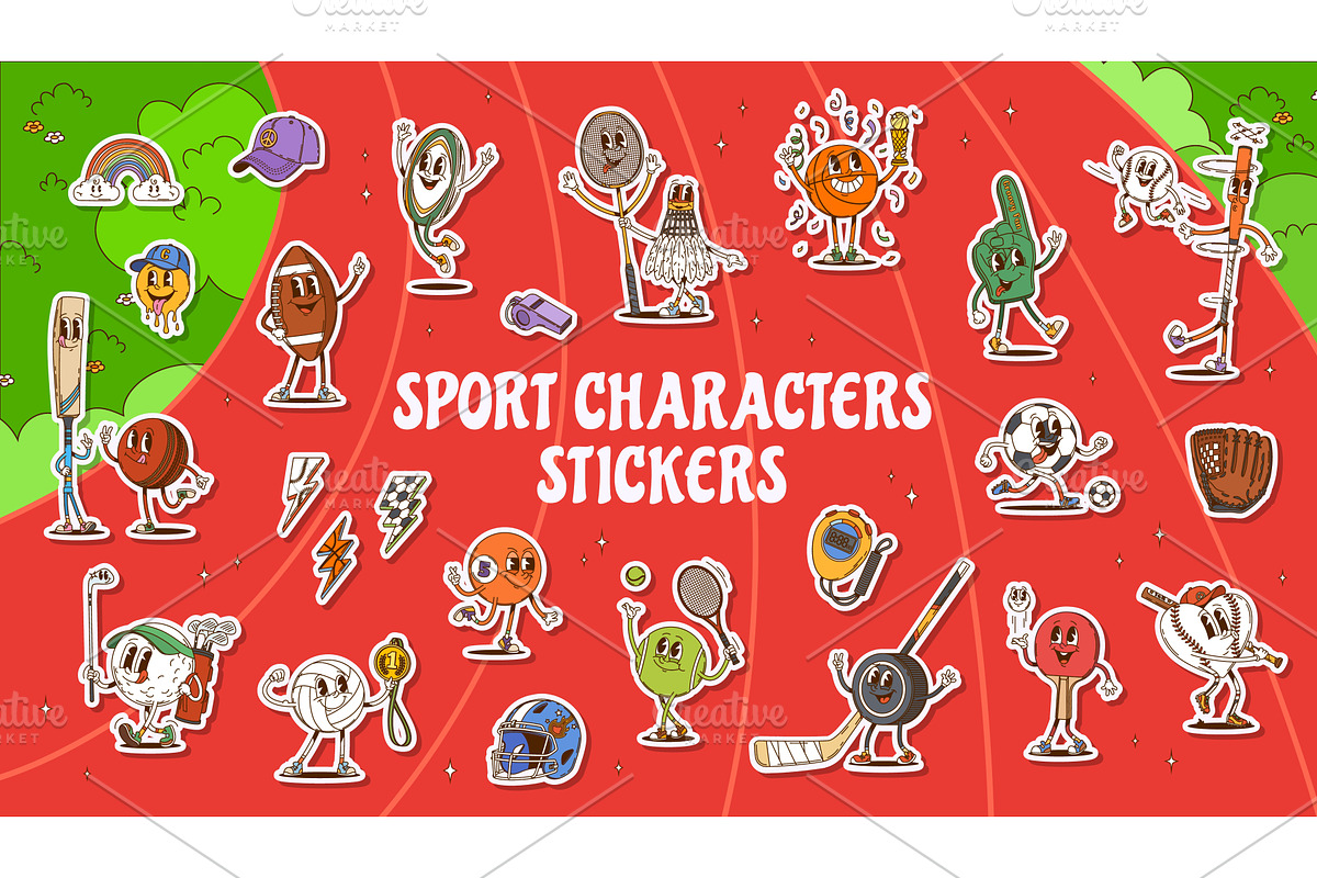 Groovy sport character stickers, a Decorative Illustration by Buch&Bee