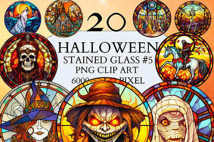 20 Stained Glass Halloween Clipart#5