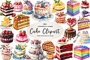 Watercolor Cake Clipart PNG, an Illustration by CreationArt (Thumbnail 1 of 5)