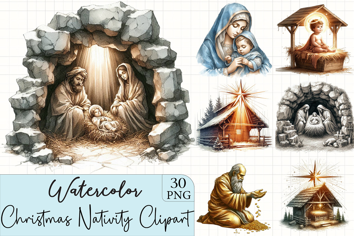 Christmas Nativity Sublimation Clipa, an Illustration by CrexoraLab (Photo 1 of 5)