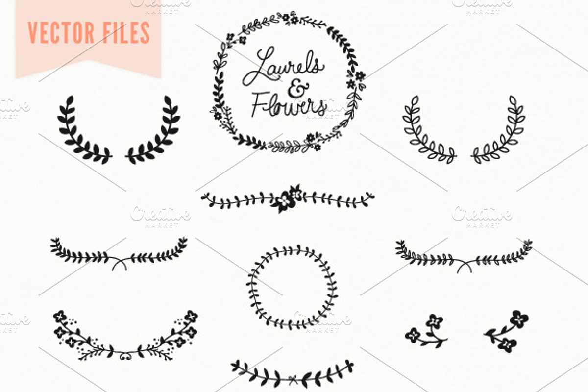 Laurel & Flowers Vintage Vector, an Illustration by Summit Avenue (Photo 2 of 2)