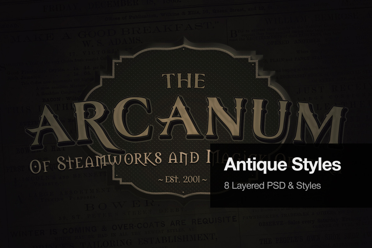 Antique Text Effects, a Layer Style Add-On by GothLab (Photo 1 of 3)
