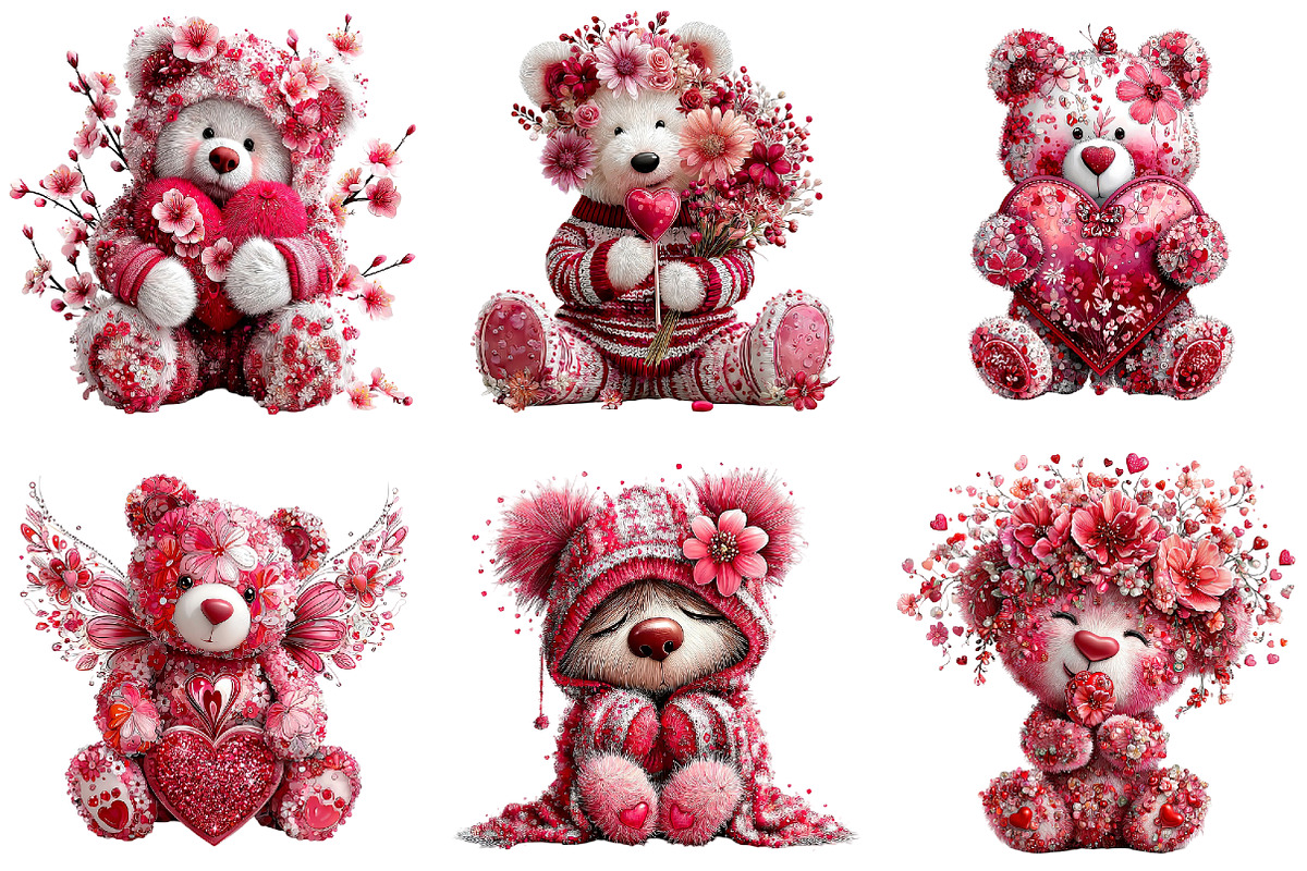 Pink Floral Valentine's Day Bear, an Illustration by DreamArtGraphic (Photo 5 of 5)
