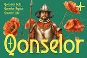 Qonselor – Medieval Serif Font, a Serif Font by decographstud (Thumbnail 1 of 9)