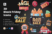 Black Friday Icon Set, an Object 3D Model by Flat Icons (Thumbnail 1 of 8)