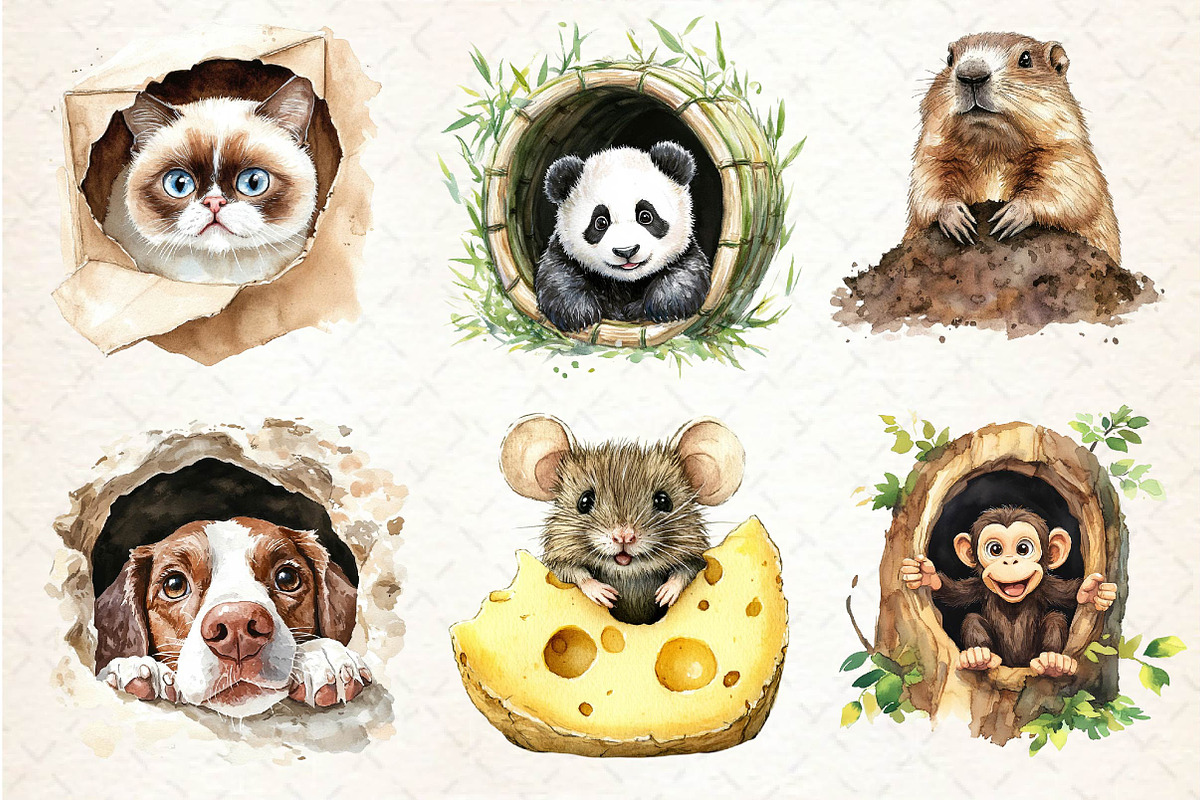 Funny Animals in Hole Clipart, an Illustration by Dream Creation (Photo 5 of 6)