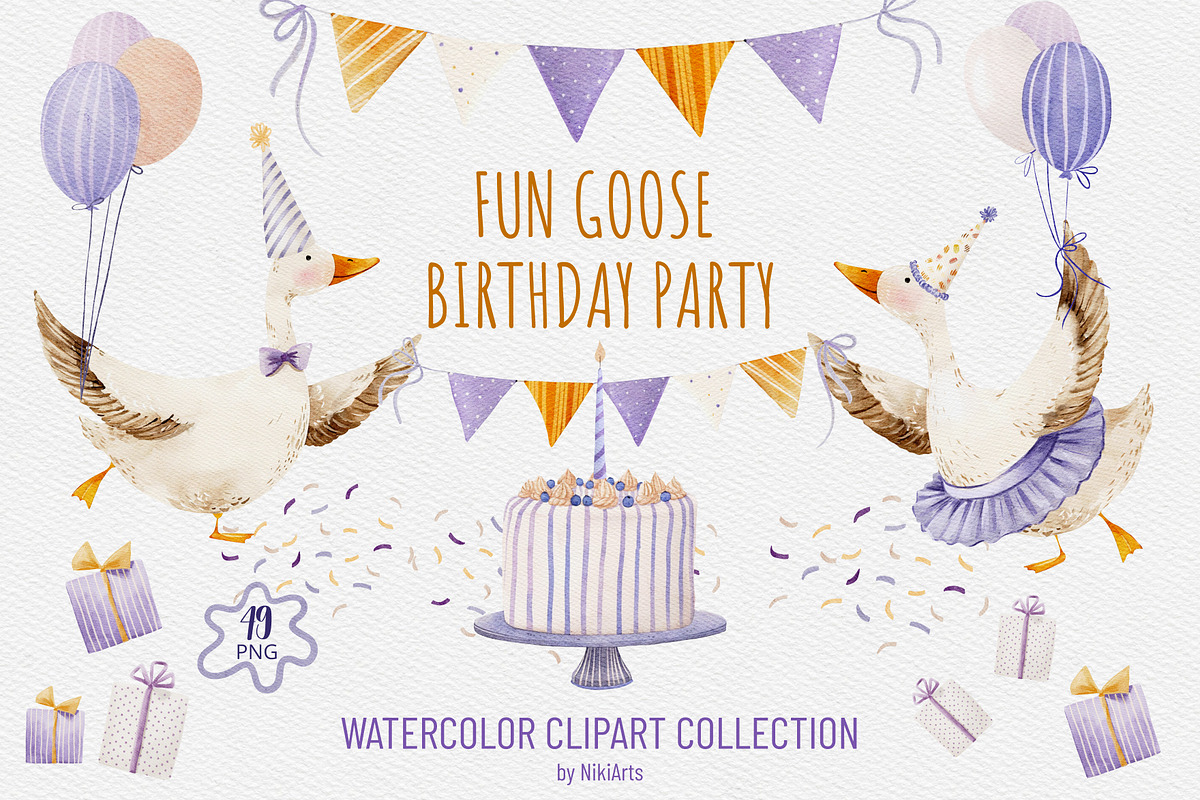 Fun Goose Birthday Party Clipart, an Object Graphic by NikiArts (Photo 1 of 9)