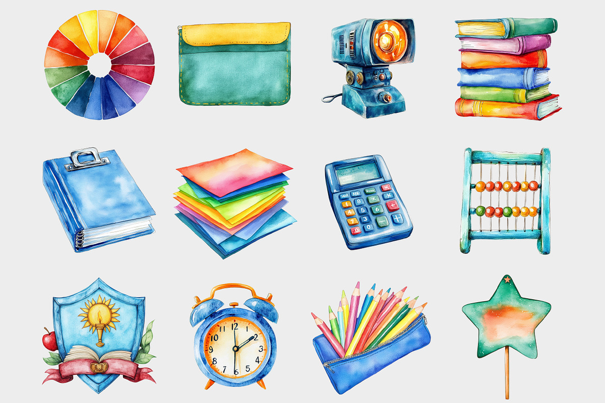 Watercolo Cute School Clipart, a Seasonal Illustration by Design Market (Photo 3 of 5)