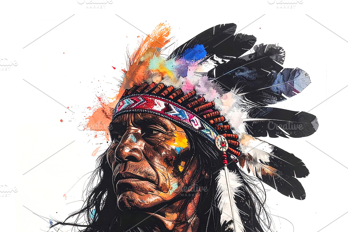 Portrait of Native American chief., a Person Illustration by yod67