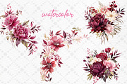 Burgundy Flowers Clipart Watercolor, a Decorative Illustration by LeCoqDesign (Thumbnail 2 of 5)