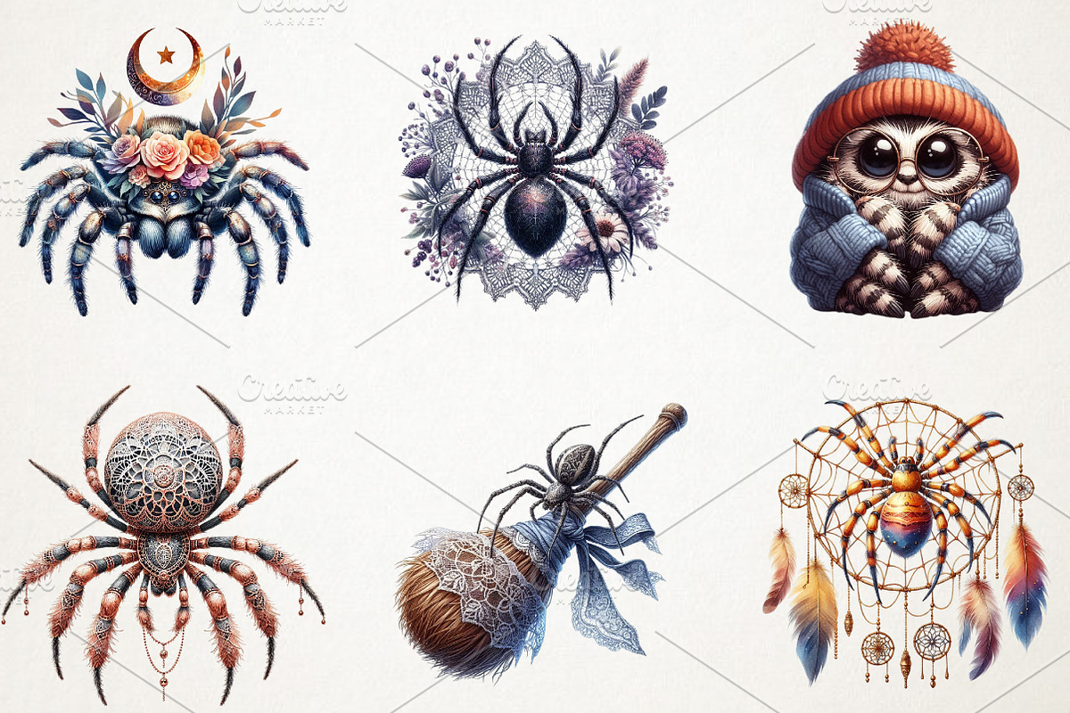 Boho Halloween Spider Clipart, an Illustration by RobertsArt (Photo 2 of 7)
