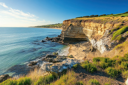 Coastal cliffs overlooking tranquil, a Photo by Iftikhar Alam