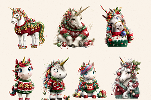 WHIMSICAL CHRISTMAS UNICORNS CLIPART