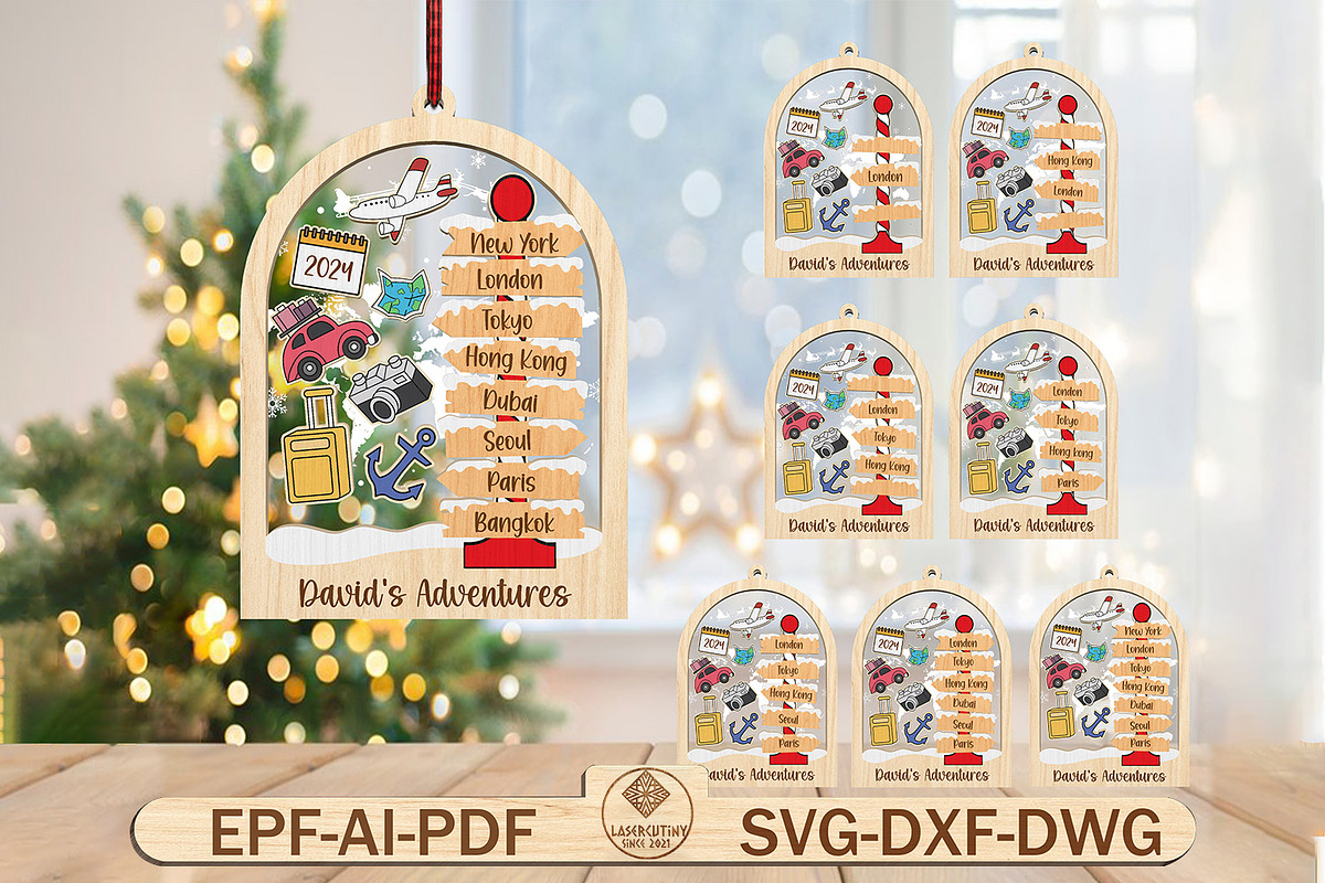 Personalized Travel Ornament SVG, a Pattern Graphic by Lasercutiny (Photo 1 of 2)