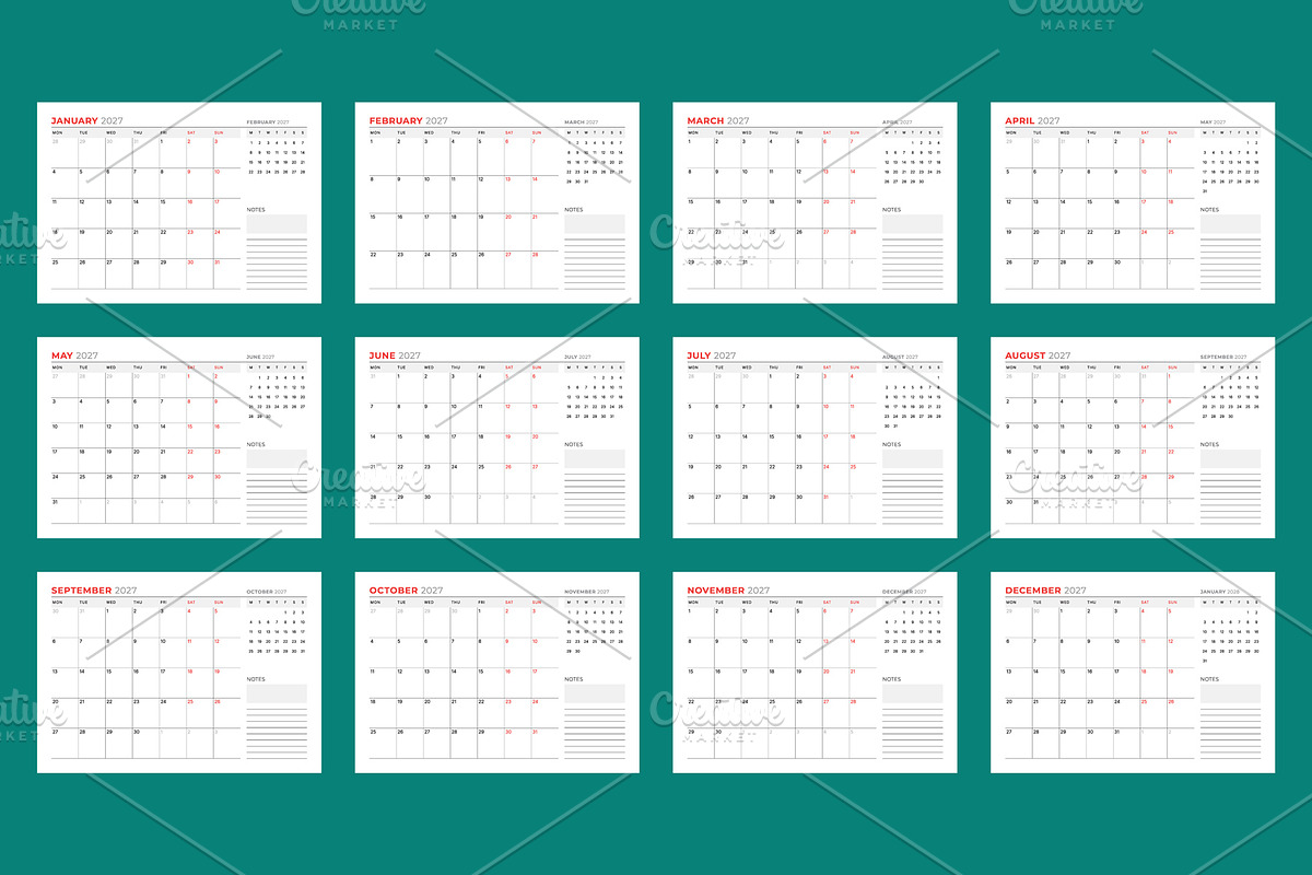 2027 Vector Calendar | Planner, a Texture Illustration by mikhailmorosin (Photo 2 of 6)