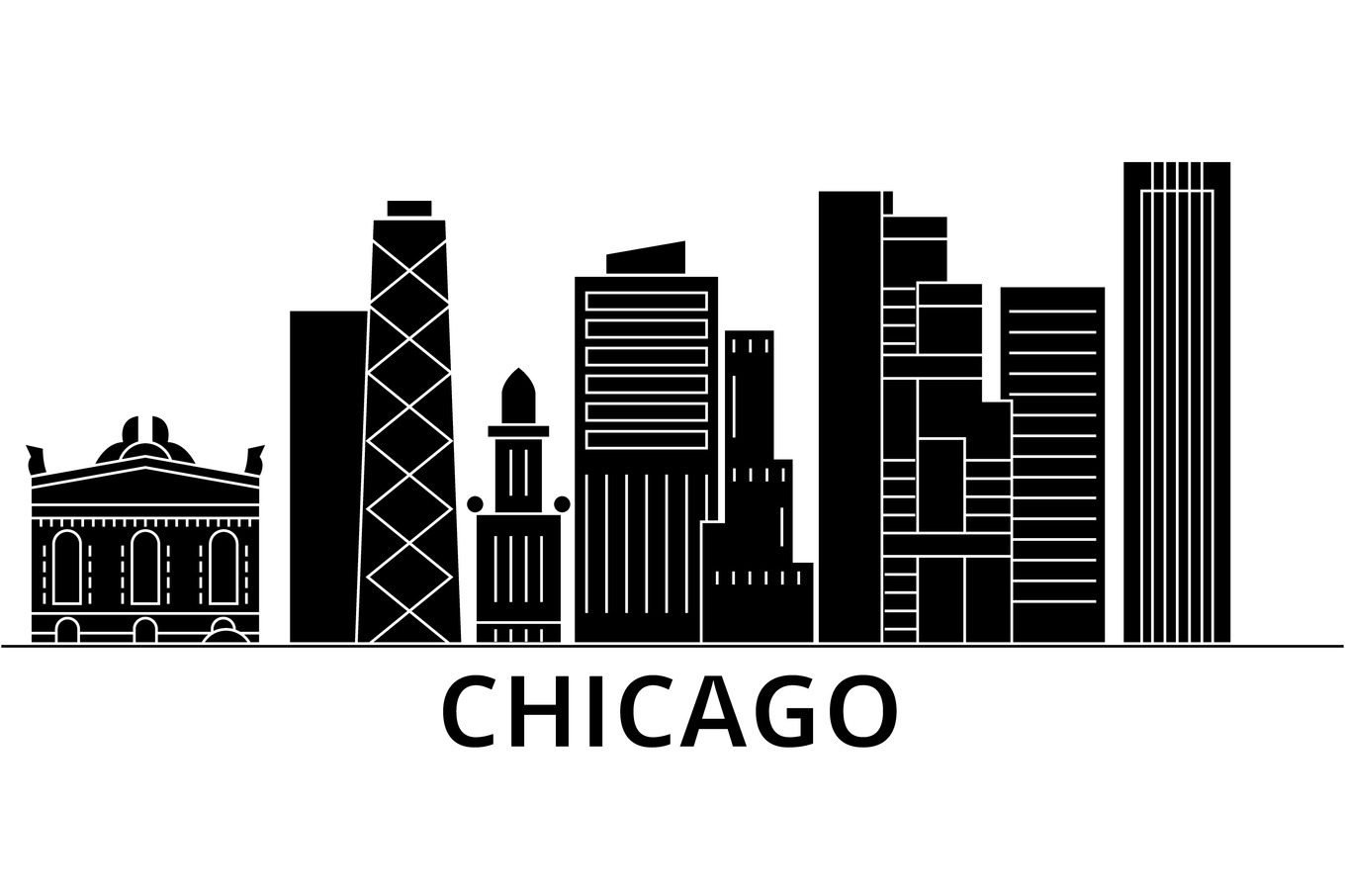 Chicago architecture vector city skyline, travel cityscape with ...