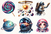 Watercolor Astronaut and Space PNG, an Illustration by Pixels.Craft (Thumbnail 3 of 7)