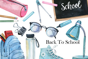 Watercolor School Clipart, PNG