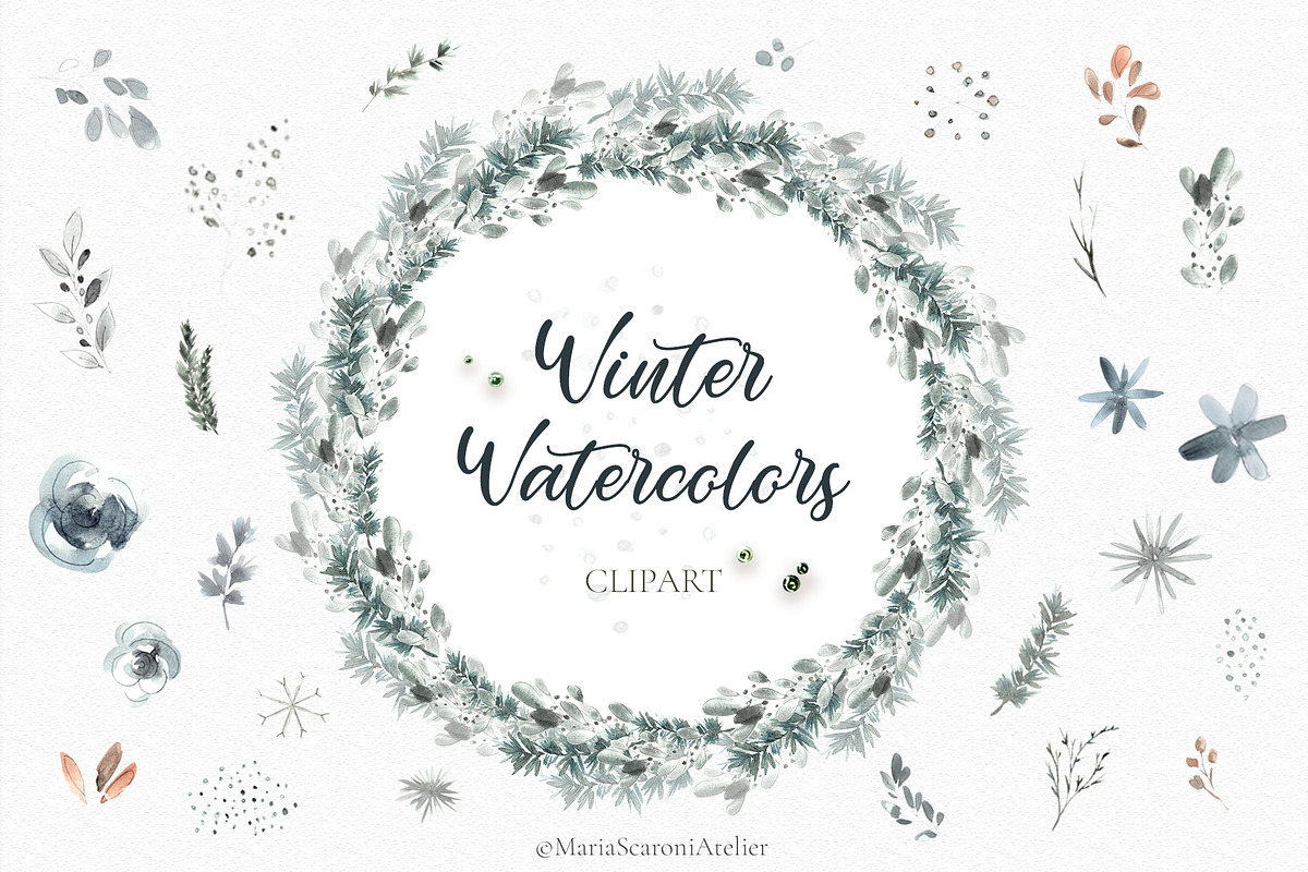 Watercolor Christmas Clipart, a Decorative Illustration by MariaScaroniAtelier (Photo 1 of 10)