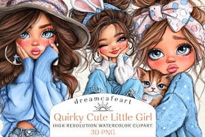 Quirky Cute Little Girl Clipart, an Illustration by DreamCafeArt