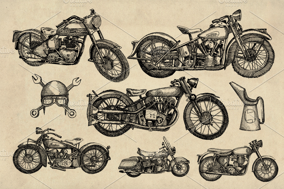 Classic Motorcycle Illustration Pack, an Illustration by Doggy Days (Photo 1 of 10)