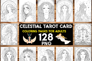 Celestial Tarot Card Coloring Pages, a Print Template by LA Design