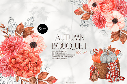 Watercolor Set Autumn Bouquet