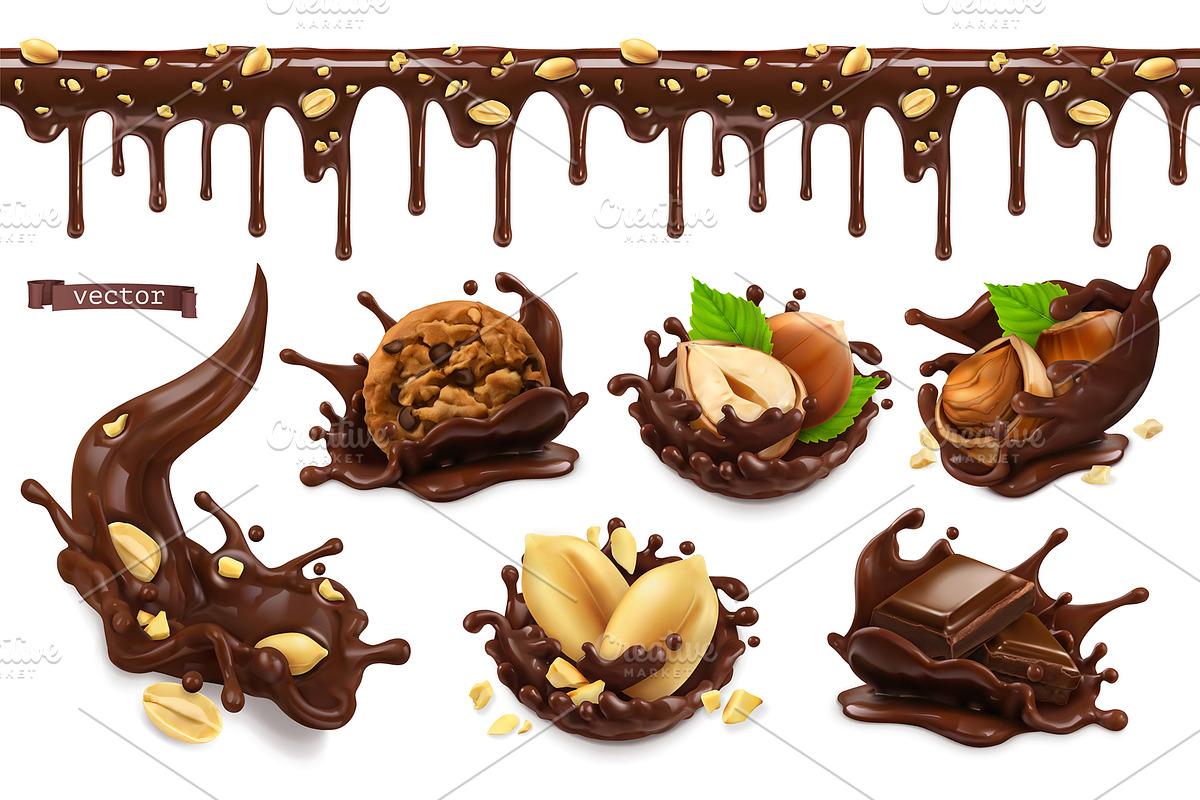 Chocolate cookies with peanuts, set, a Decorative Illustration by Allevinatis Studio (Photo 1 of 8)