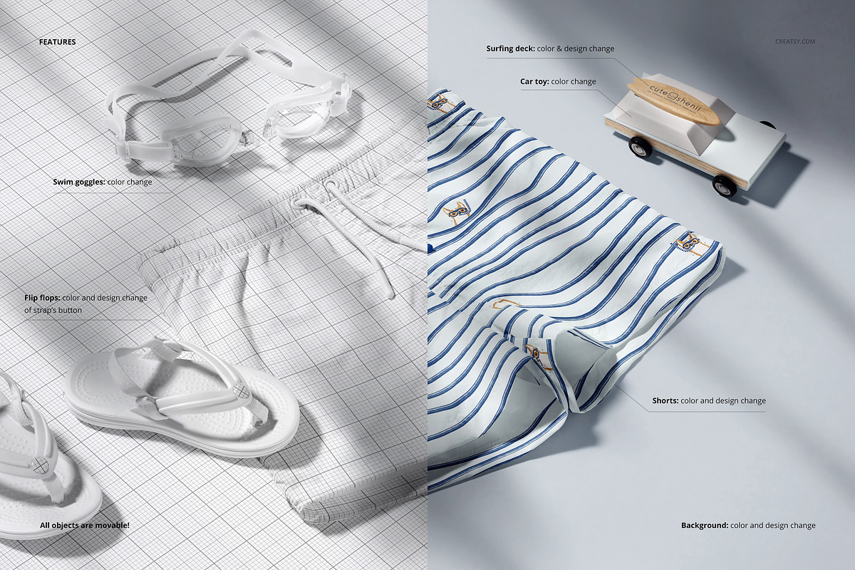 Kids Swim Shorts Mockup Set, a Bottom Mockup by creatsy5 (Photo 3 of 12)